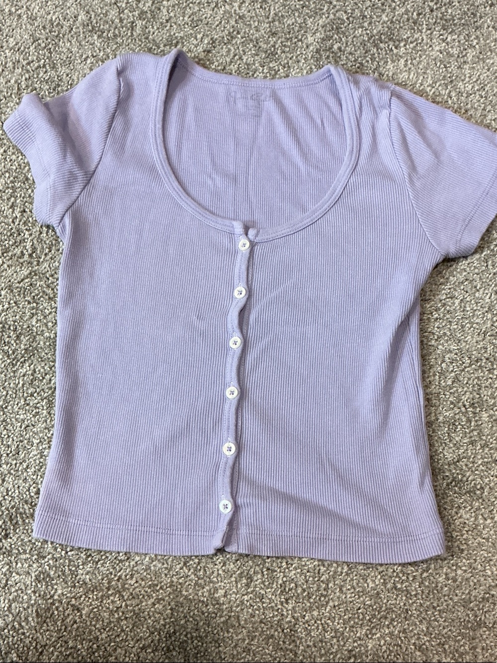 Brandy Melville Light Lavender Ribbed Button-Up Tee